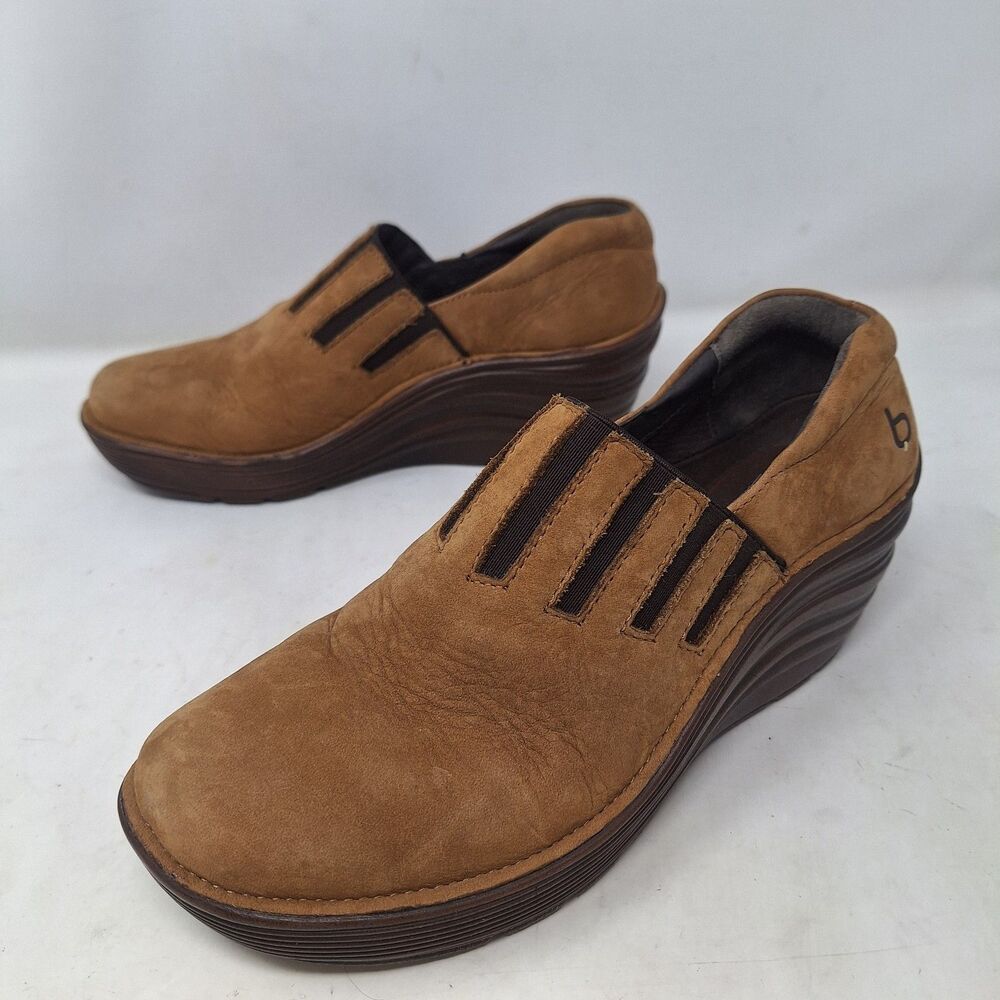 Bionica Tan Suede Coast Wedge Heel Slip On Clogs Minimalist Bohemian Size 7.5